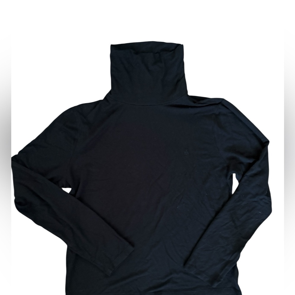 Ralph Lauren long sleeve turtleneck Black Petite Large Knit Top with logo